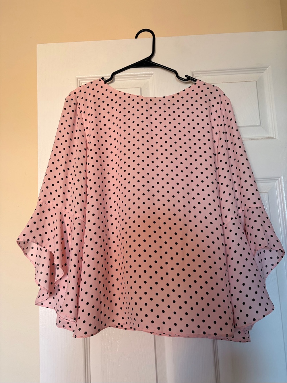 Black Label Polka Dot Pink Bell Sleeve Women's Top